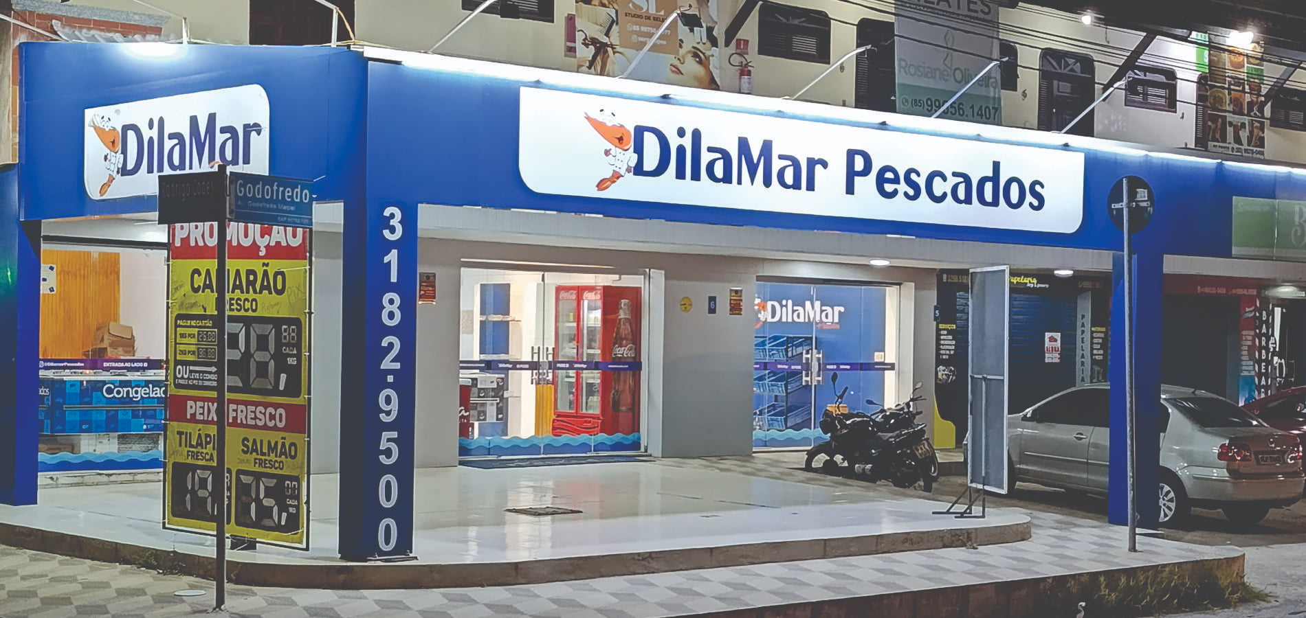 Loja Dilamar Pescados em Fortaleza com estrutura para peixes e frutos do mar